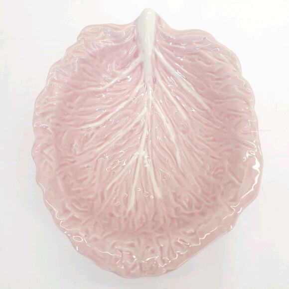 Majolica Pink Cabbage Leaf Serving Bowl Dish Ceramic Replacement Valentine 12" - Picture 4 of 9